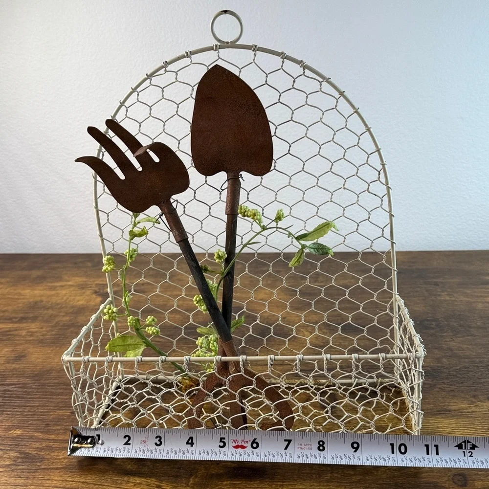 Rustic Brown and Cream Wall Decor with Garden Tools